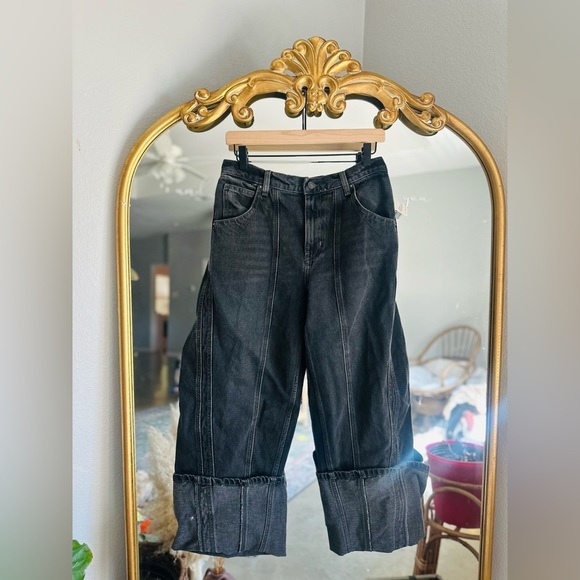 Free people cuffed cropped barrel black jeans nwot size 25 - Picture 2 of 2